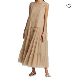 Fabiana Filippi Lace Mesh Long Tan Sleeveless Dress